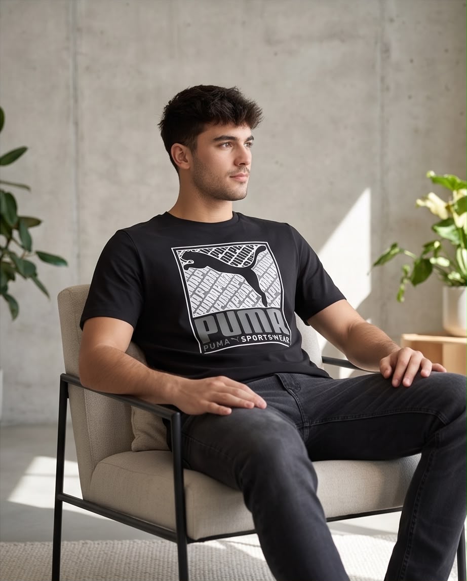 Camiseta Negra PUMA Sportswear Gris y Blanco Regular Fit
