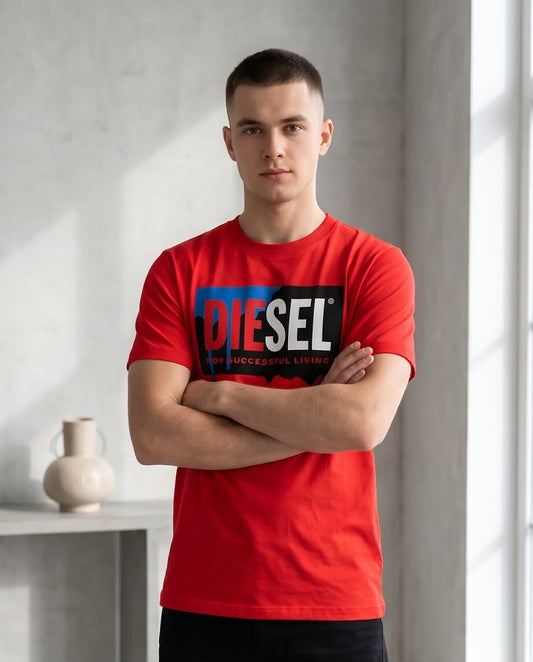 Camiseta Roja con Estampado DIESEL Regular Fit