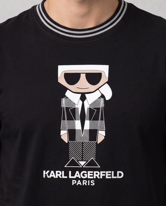 Camiseta Negra KARL LAGERFELD Traje de Cuadros Cuello Rayado Regular Fit