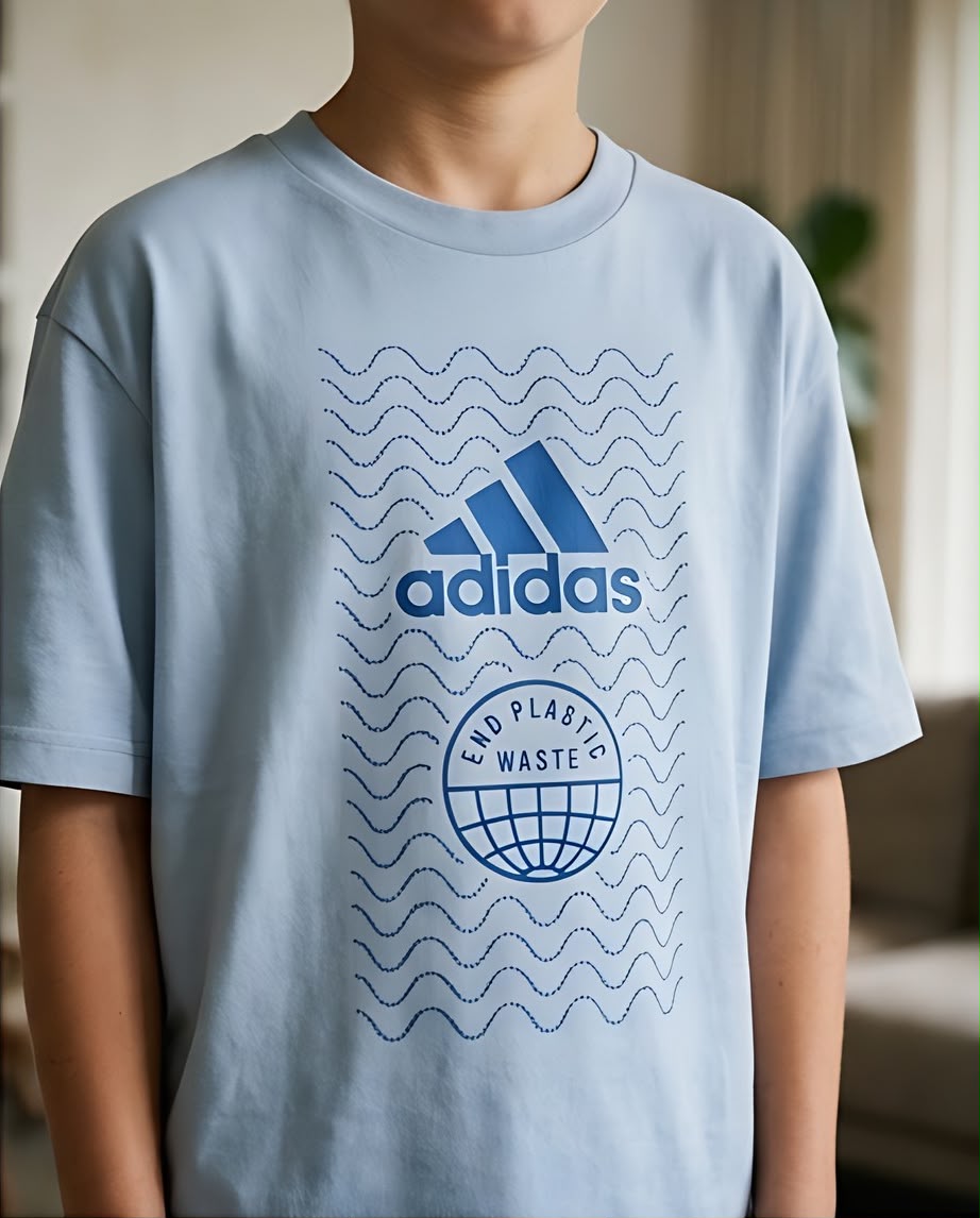 Camiseta Niño adidas Ondas y Globo Azul Cielo Semi Oversize