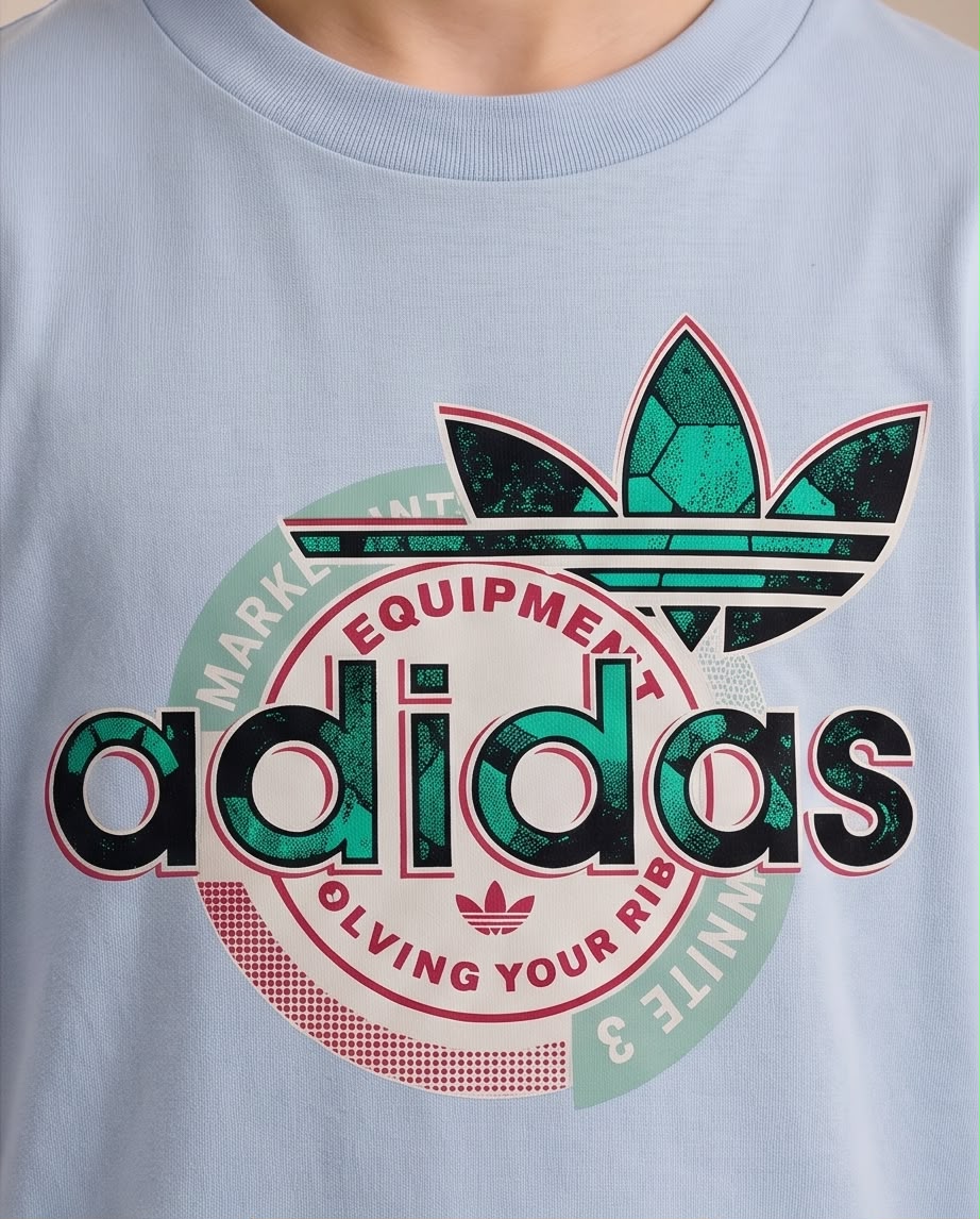 Camiseta Niño adidas Trébol Verde Sello Circular Rosa Azul Cielo Semi Oversize