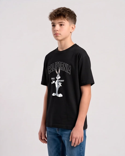 Camiseta Niño Bugs Bunny California Negra Semi Oversize