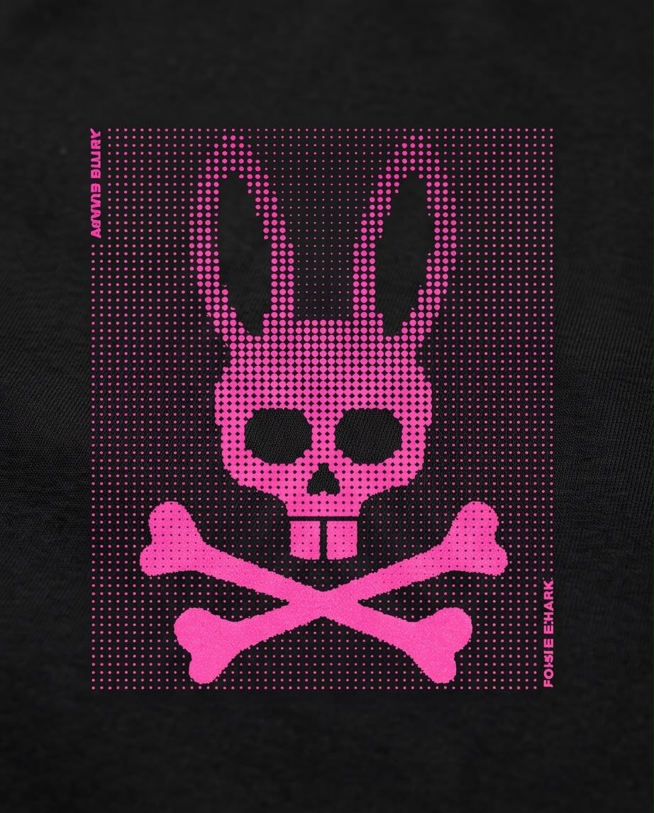 Camiseta Niño Psycho Bunny Calavera Fucsia Efecto Puntos Negra Semi Oversize
