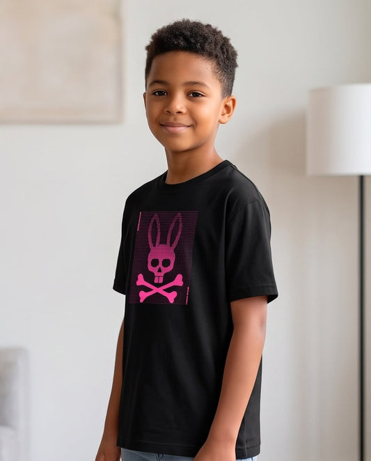 Camiseta Niño Psycho Bunny Calavera Fucsia Efecto Puntos Negra Semi Oversize