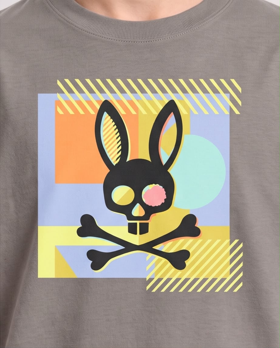 Camiseta Niño Psycho Bunny Calavera Negra Geométrico Multicolor Verde Cromo Semi Oversize