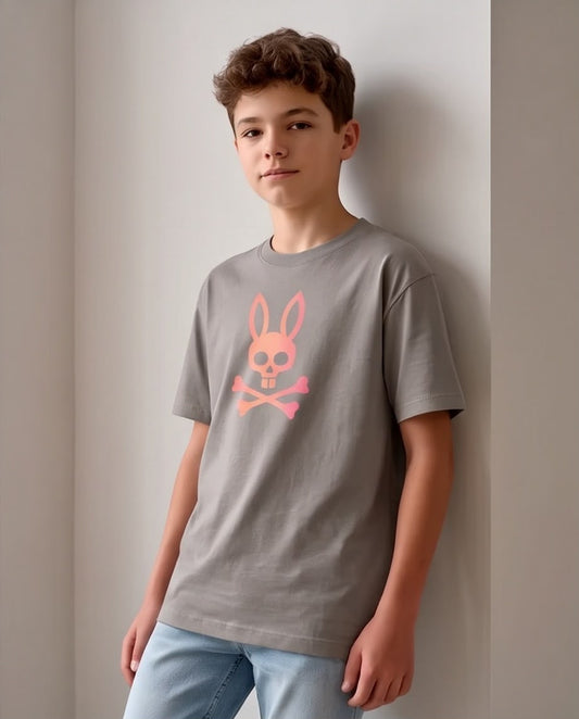 Camiseta Niño Psycho Bunny Calavera Rosa Coral Verde Cromo Semi Oversize