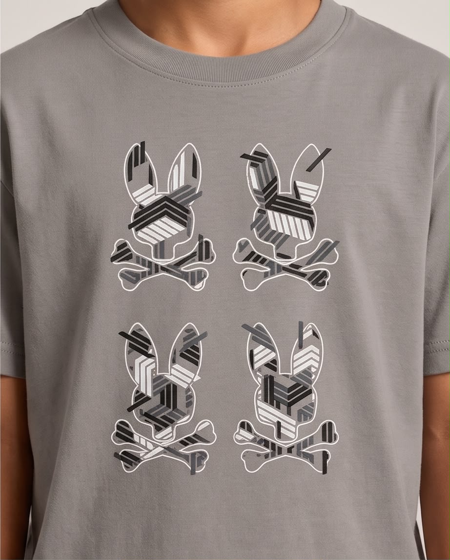 Camiseta Niño Psycho Bunny Cuatro Conejos Geométricos Verde Cromo Semi Oversize