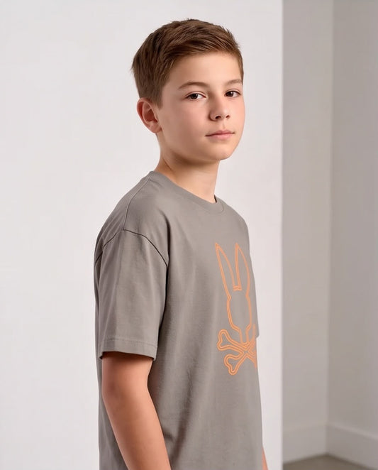 Camiseta Niño Psycho Bunny Doble Contorno Naranja Verde Cromo Semi Oversize