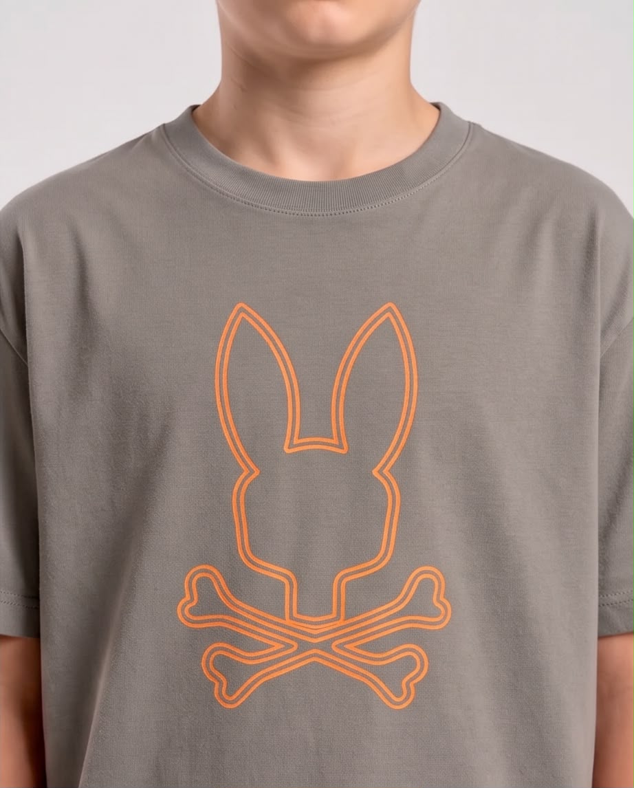 Camiseta Niño Psycho Bunny Doble Contorno Naranja Verde Cromo Semi Oversize