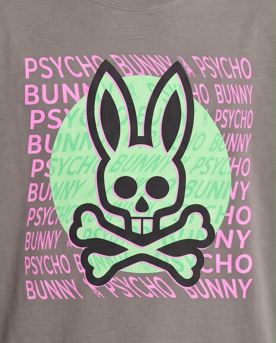 Camiseta Niño Psycho Bunny Calavera Verde Menta Letras Rosas Verde Cromo Semi Oversize