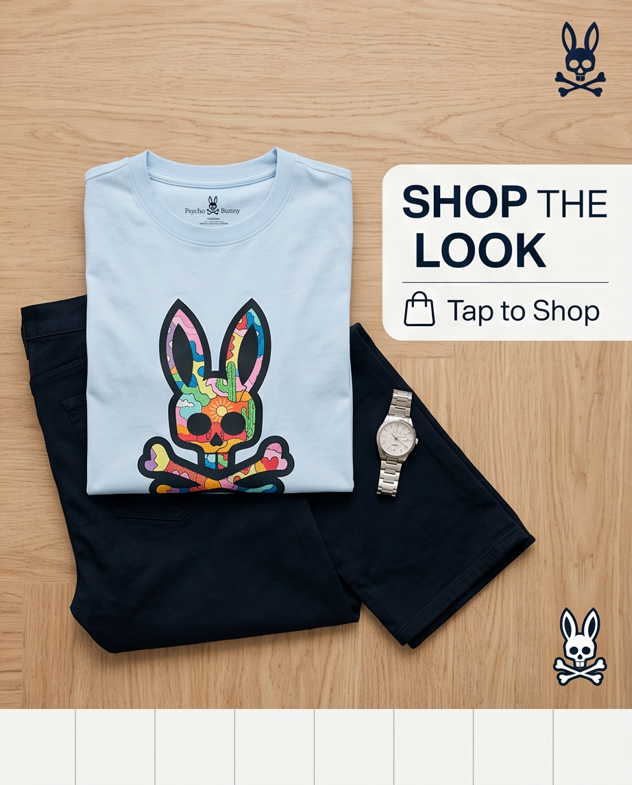 Psycho Bunny Camiseta Graphic Bunny Azul Cielo