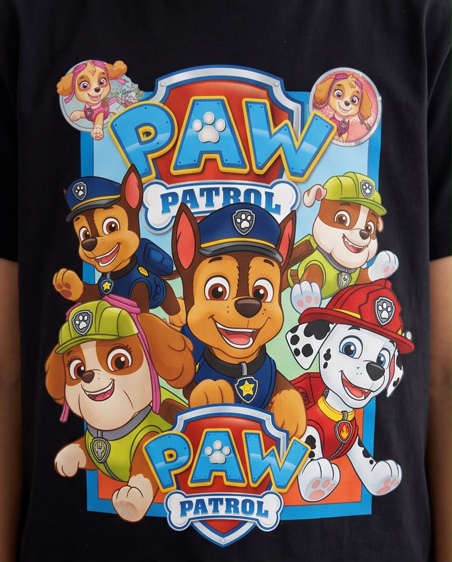 Camiseta Paw Patrol Equipo Completo Negra Niño - Niños Oversize