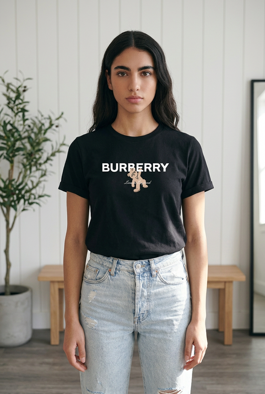 Camiseta Burberry Thomas Bear Logo Blanco Negra Mujer - Manga Corta Tela Fría