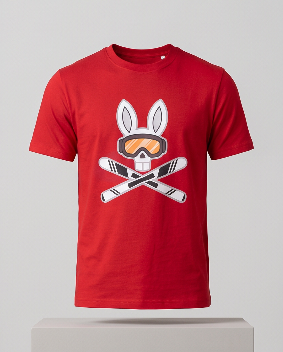 Psycho Bunny Camiseta Alpine Ski Bunny Roja Hombre - Manga Corta Algodón