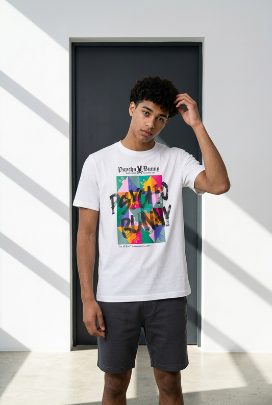 Camiseta Psycho Bunny Museum of Modern Art Blanca Hombre - Manga Corta Algodón