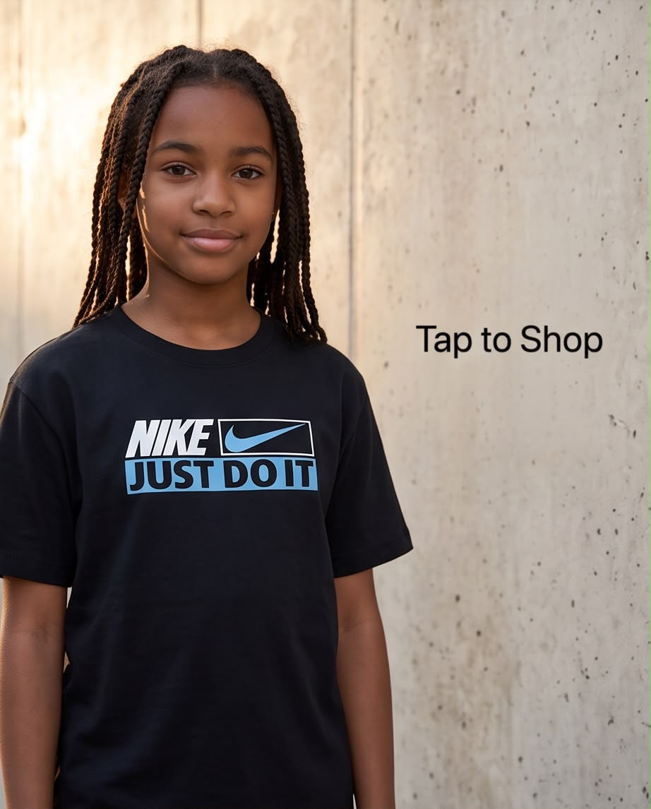 Camiseta Nike Just Do It Azul Negra - Niños Oversize