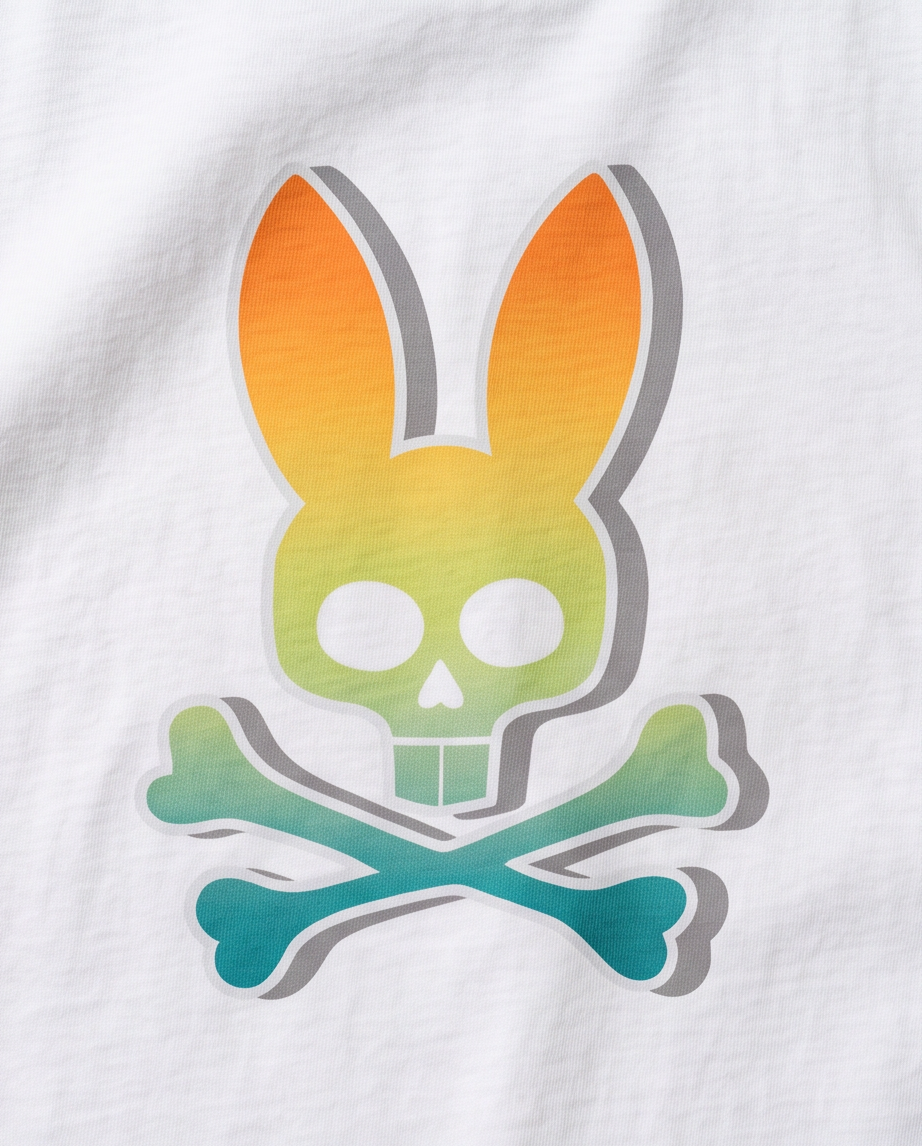 Camiseta Psycho Bunny Logo Degradado Naranja Turquesa Blanca Hombre - Manga Corta Algodón