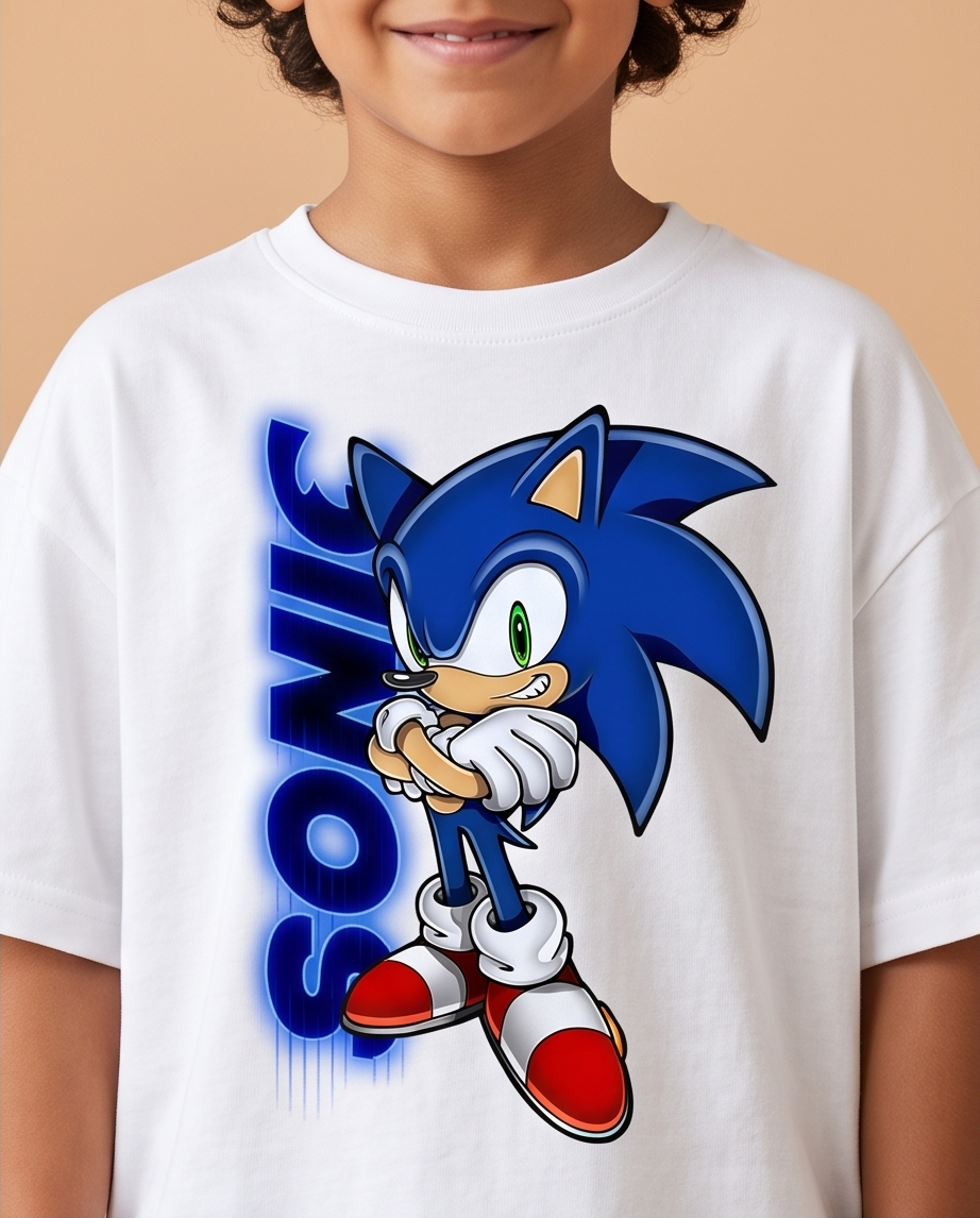 Camiseta Sonic Personaje Azul Blanca - Niños Oversize
