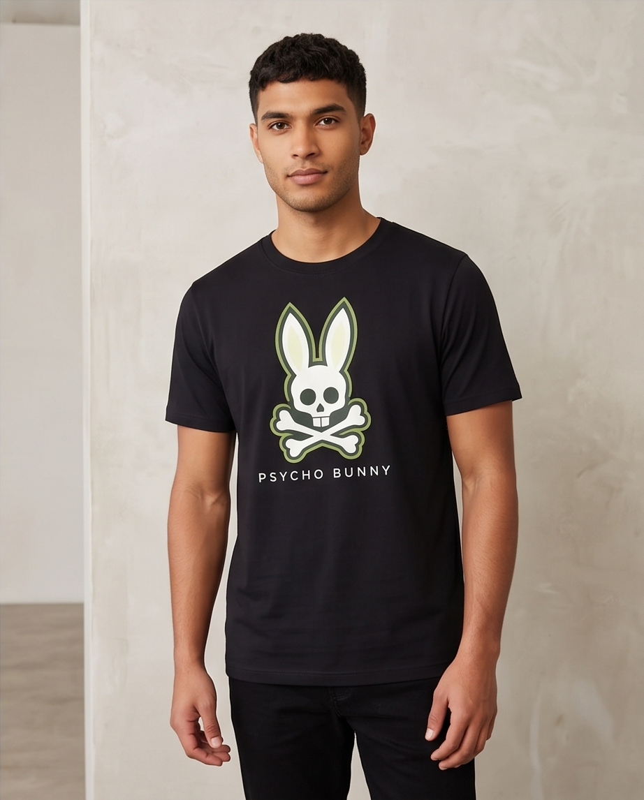 Camiseta Hombre Psycho Bunny Contorno Negro Regular Fit
