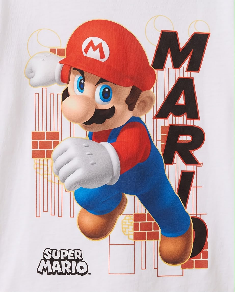 Camiseta Super Mario Bros Blanca Niño - Niños Oversize