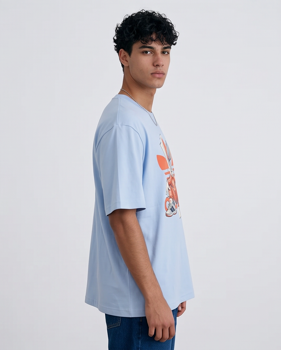 Camiseta Bugs Bunny Adidas Naranja Azul Claro Hombre - Manga Corta Oversize