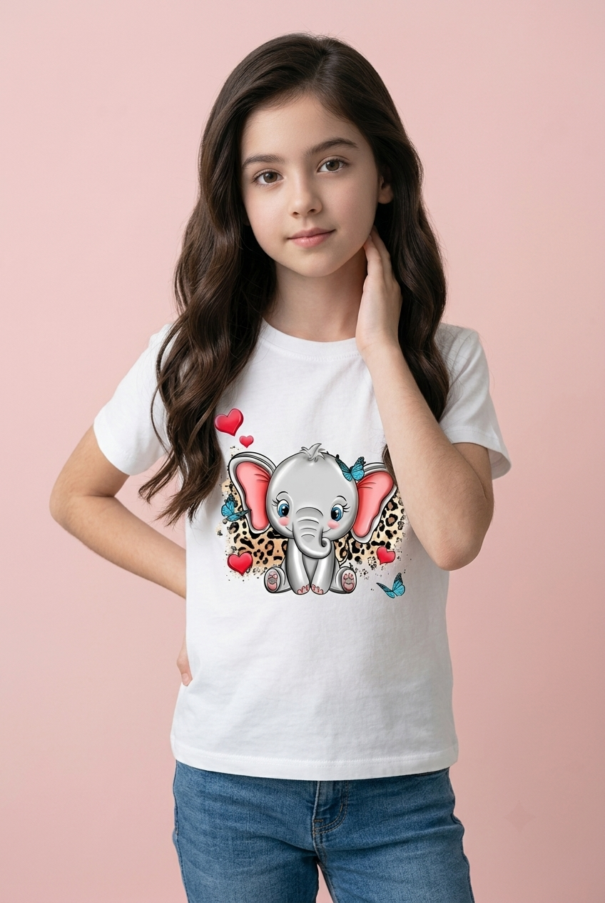 Camiseta Elefante Baby Corazones Mariposas Blanca Niña - Manga Corta Algodón Infantil