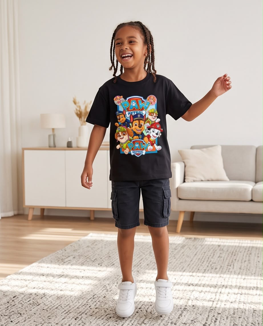 Camiseta Paw Patrol Equipo Completo Negra Niño - Niños Oversize