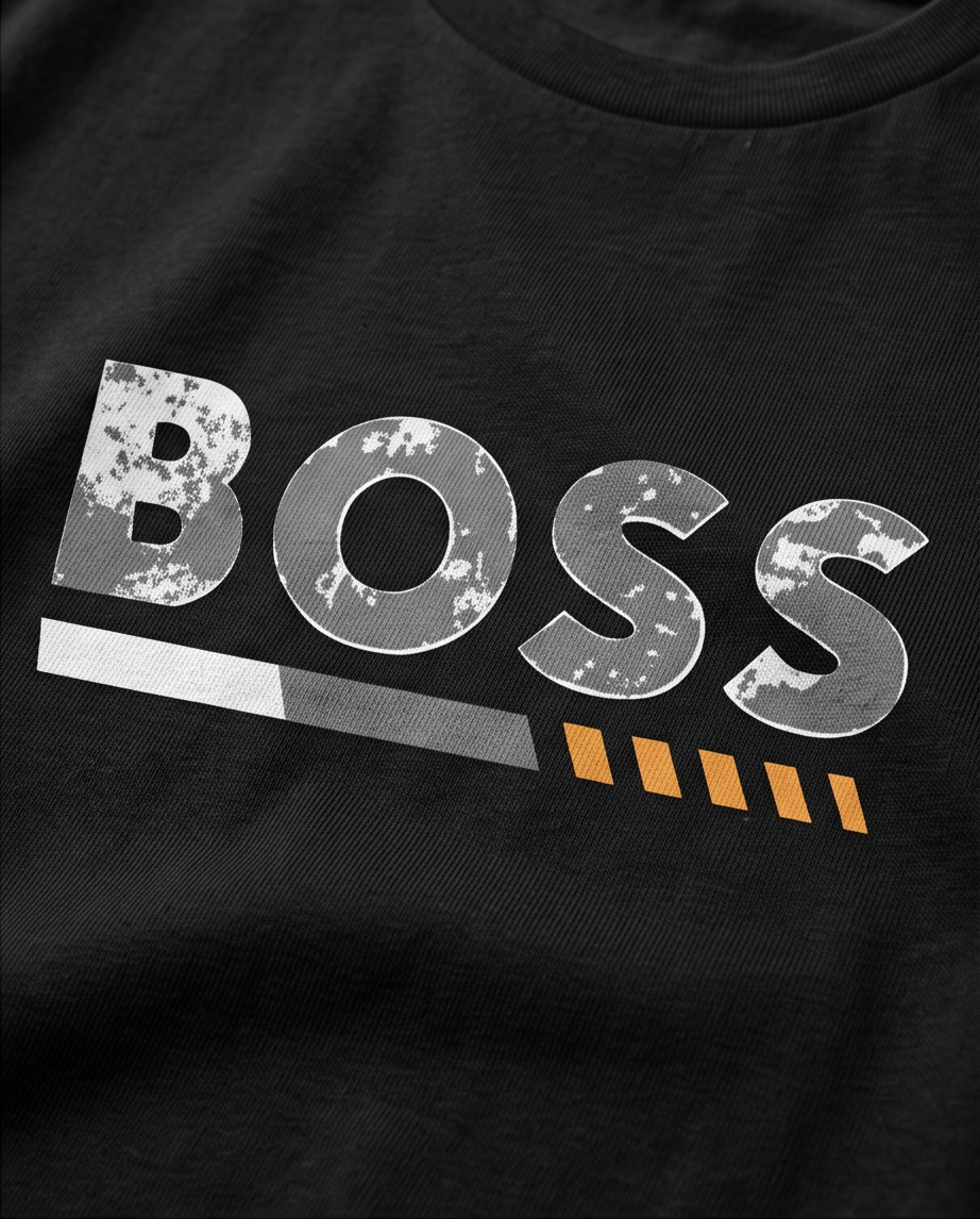 Camiseta Hugo Boss Logo Texturado Detalle Naranja Negra Hombre - Manga Corta Algodón