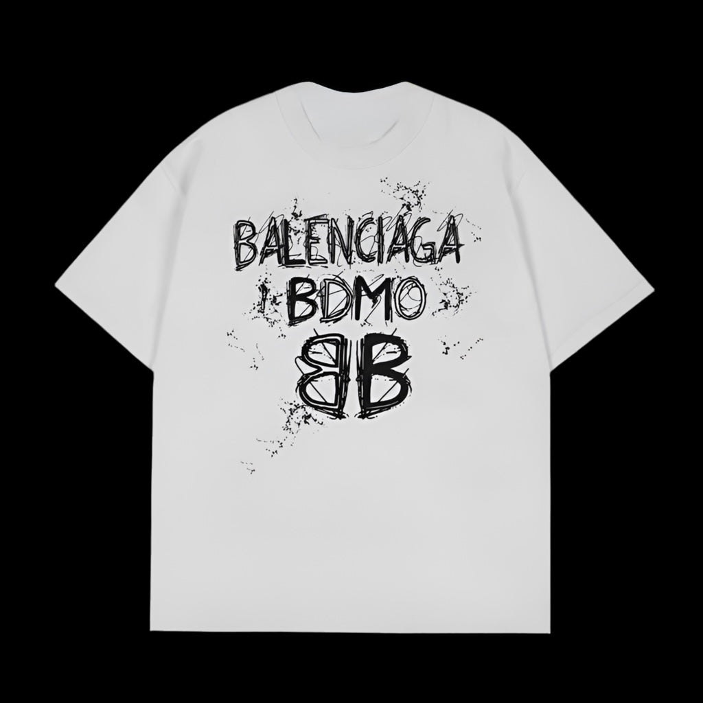 Camiseta Balenciaga Logo Grunge BB Blanca Oversize Hombre - Manga Corta Algodón