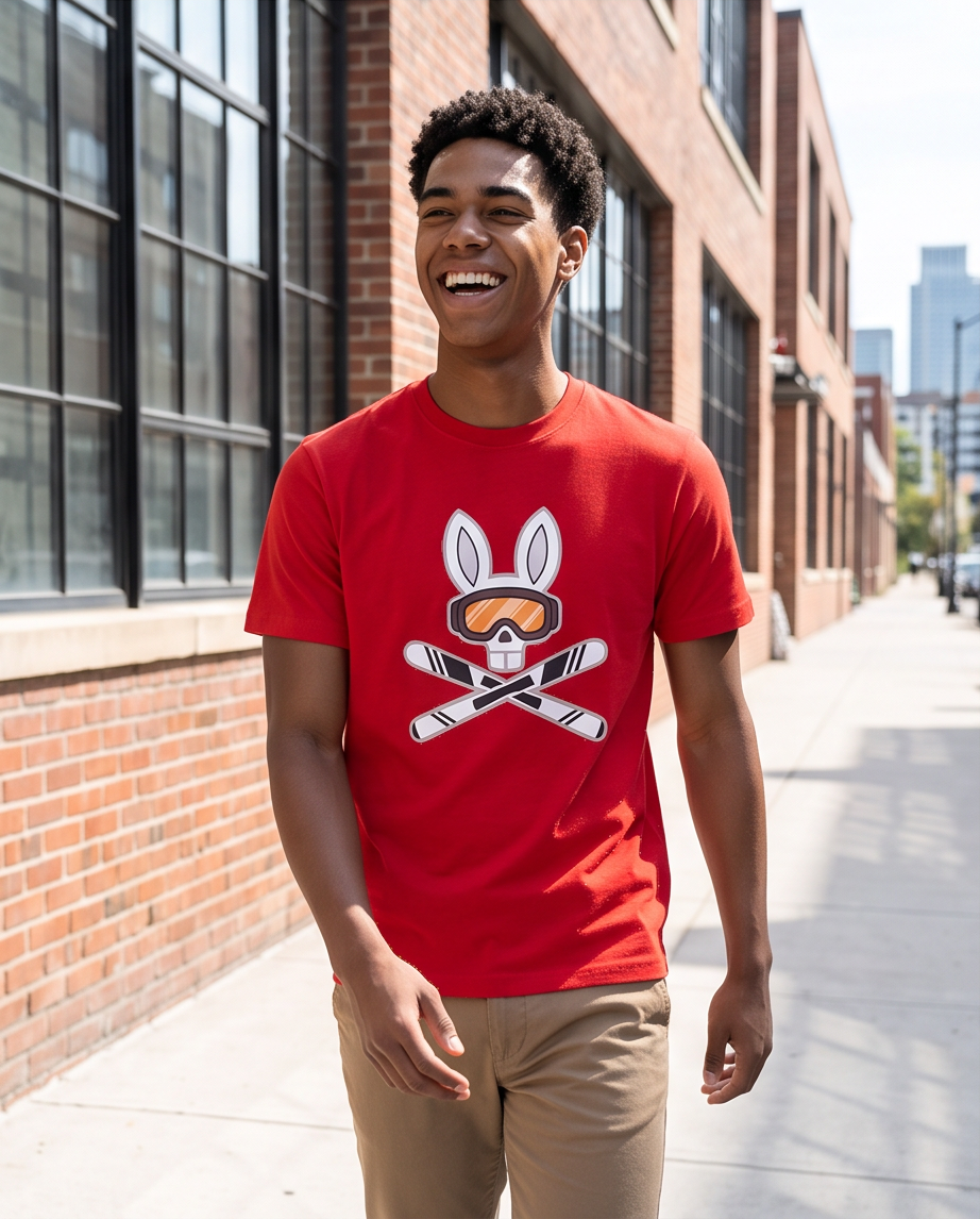Psycho Bunny Camiseta Alpine Ski Bunny Roja Hombre - Manga Corta Algodón