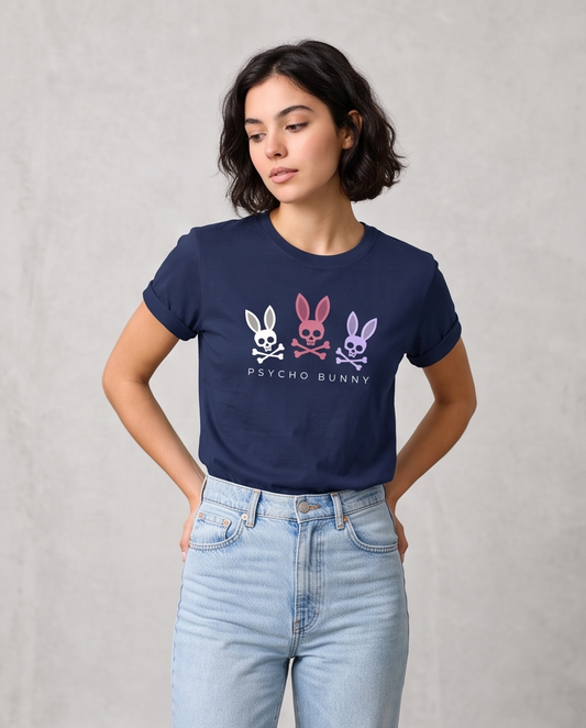 Camiseta Mujer Psycho Bunny Tres Conejos Azul Navy