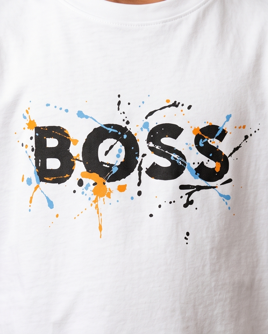 Camiseta Hugo Boss Logo Splash Pintura Blanca Niño - Niños Oversize