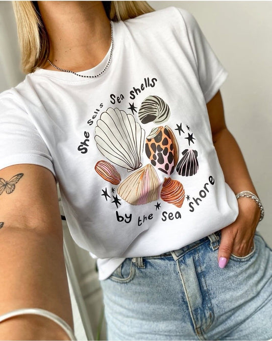CAMISETA LARGA MUJER - CONCHAS DE MAR