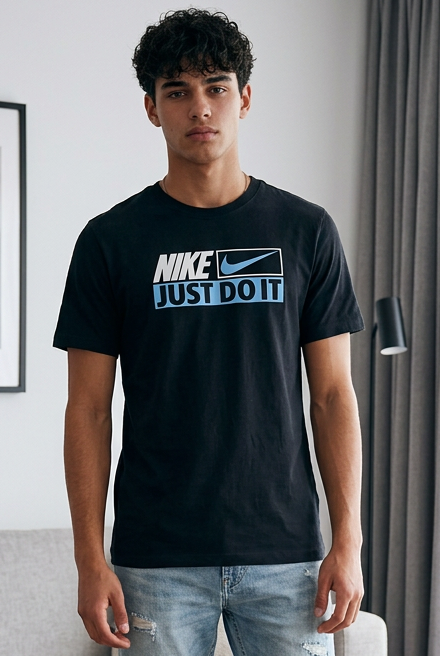 Camiseta Nike Just Do It Azul Negra Hombre - Manga Corta Algodón