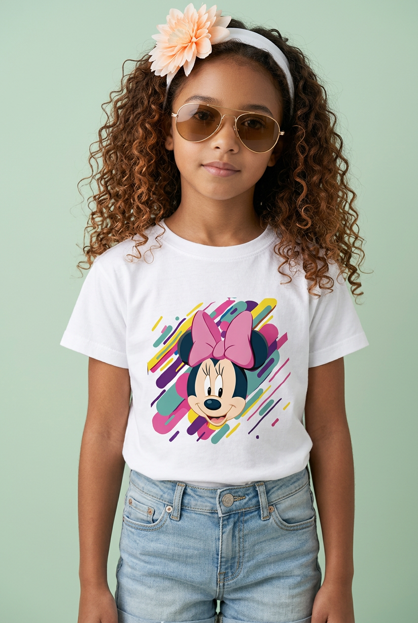 Camiseta Minnie Mouse Splash Colores Blanca Niña - Manga Corta Algodón Infantil