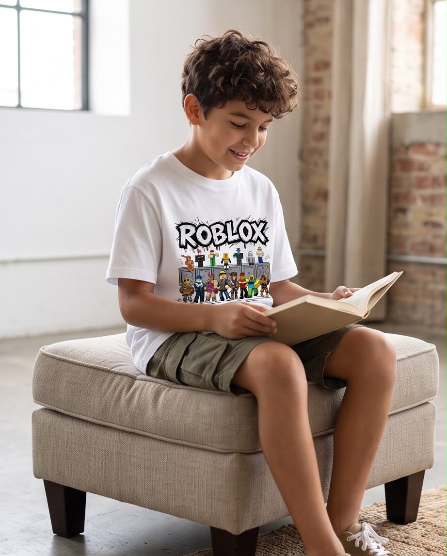 Camiseta Roblox Personajes Graffiti Blanca Niño - Niños Oversize
