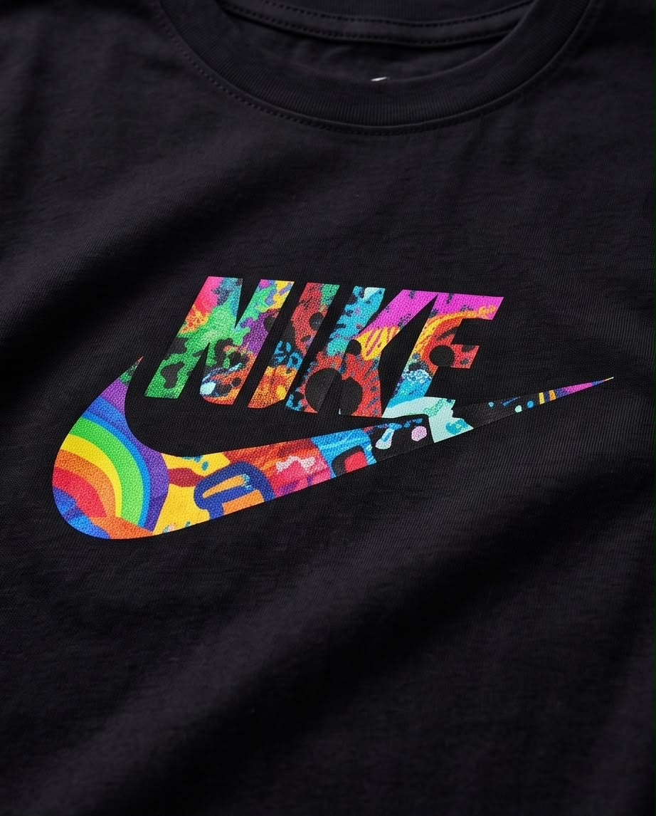 Camiseta Nike Logo Swoosh Arcoiris Negra - Niños Oversize
