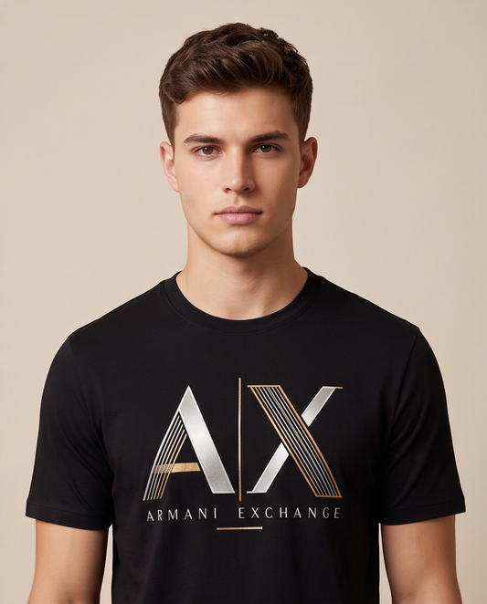 Camiseta Hombre Armani Exchange A|X Líneas Negra Regular Fit