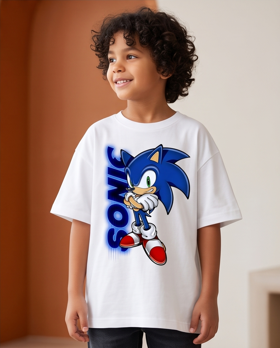 Camiseta Sonic Personaje Azul Blanca - Niños Oversize