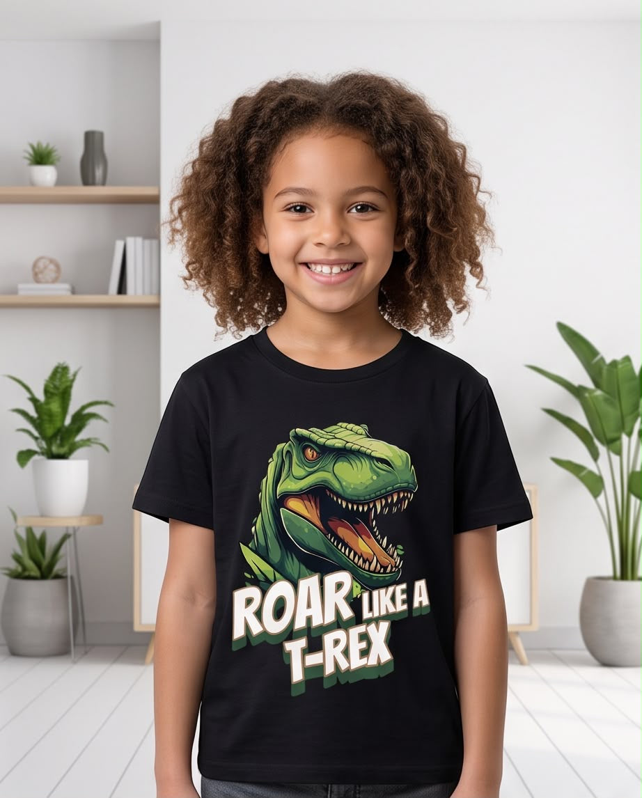 Camiseta Dinosaurio T-Rex Roar Like A T-Rex Negra - Niños Oversize