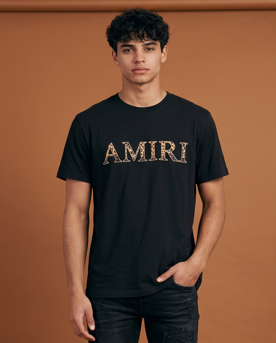 Camiseta Amiri Logo Floral Paisley Negra Hombre - Manga Corta Algodón