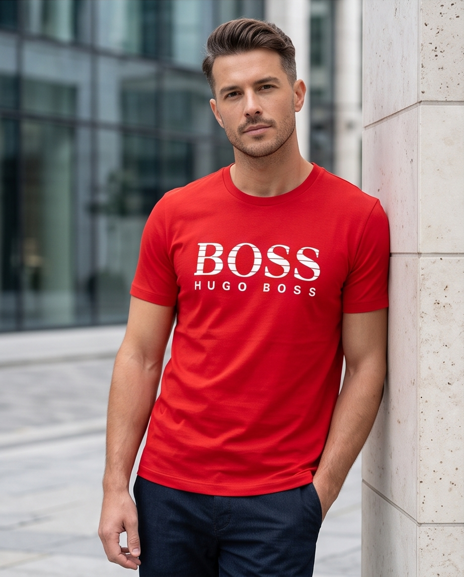 Camiseta Roja Hugo Boss Logo Blanco – Regular Fit Hombre