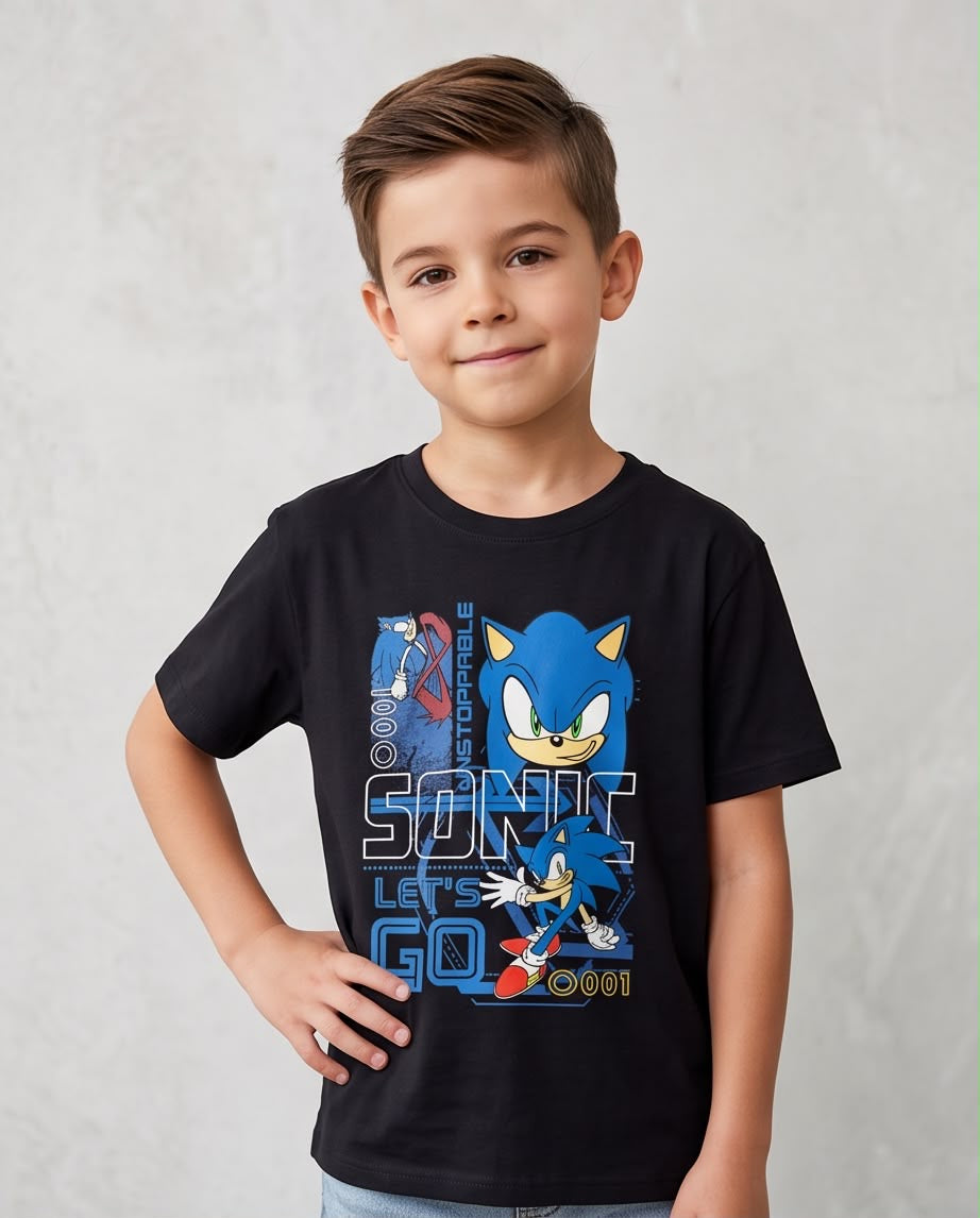 Camiseta Sonic Unstoppable Lets Go Negra - Niños Oversize