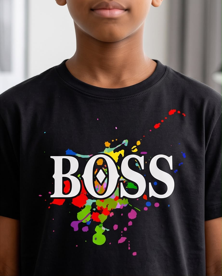 Camiseta Hugo Boss Logo Splash Multicolor Negra Niño - Niños Oversize