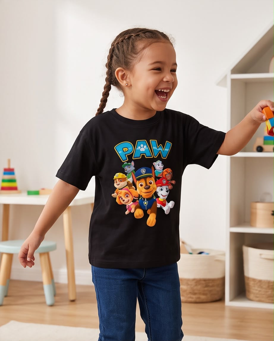 Camiseta Paw Patrol Equipo Salto Negra Niño - Niños Oversize