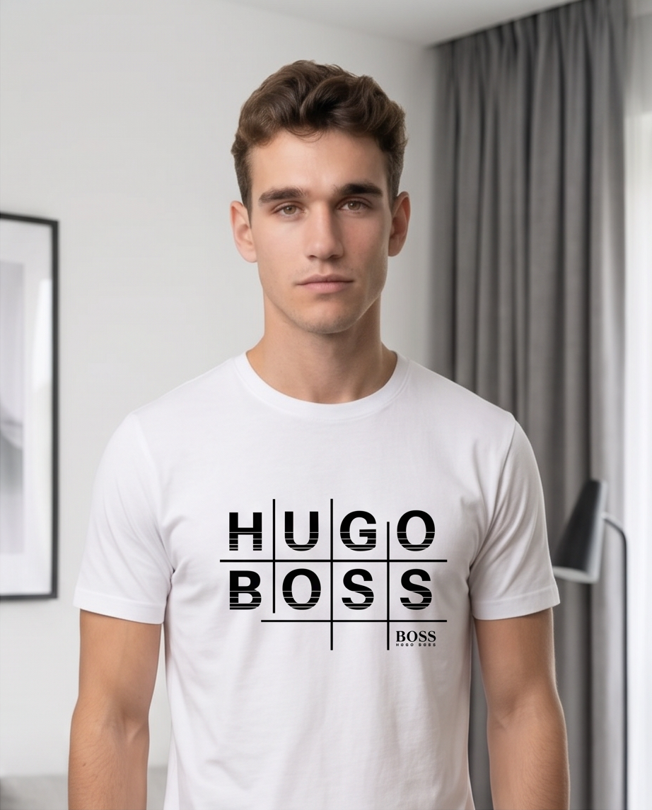 Camiseta Hugo Boss Logo Tipografico Blanca Hombre - Manga Corta Algodón