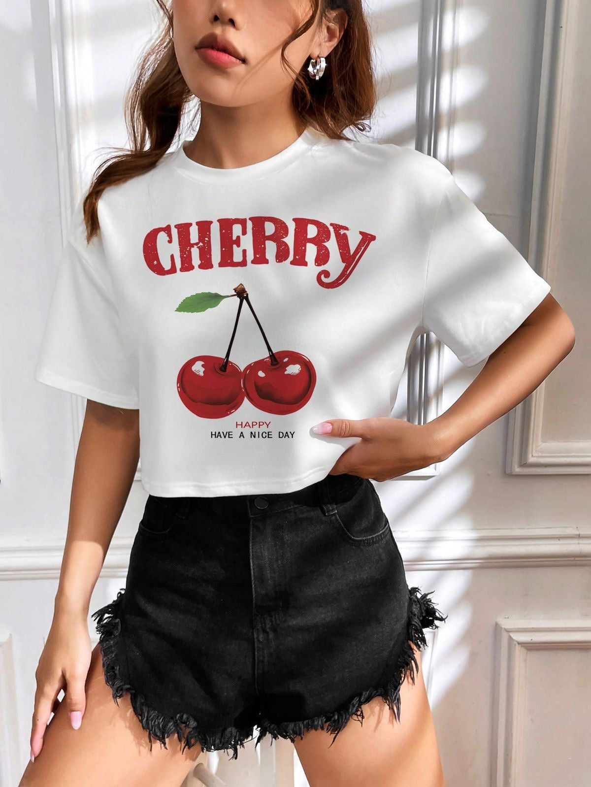CAMISETA CORTA MUJER - CHERRY