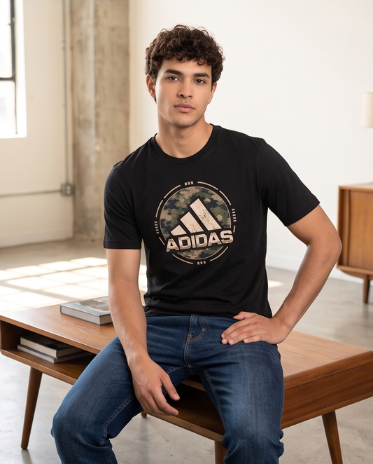 Camiseta Hombre Adidas Logo Circular Camuflado negra
