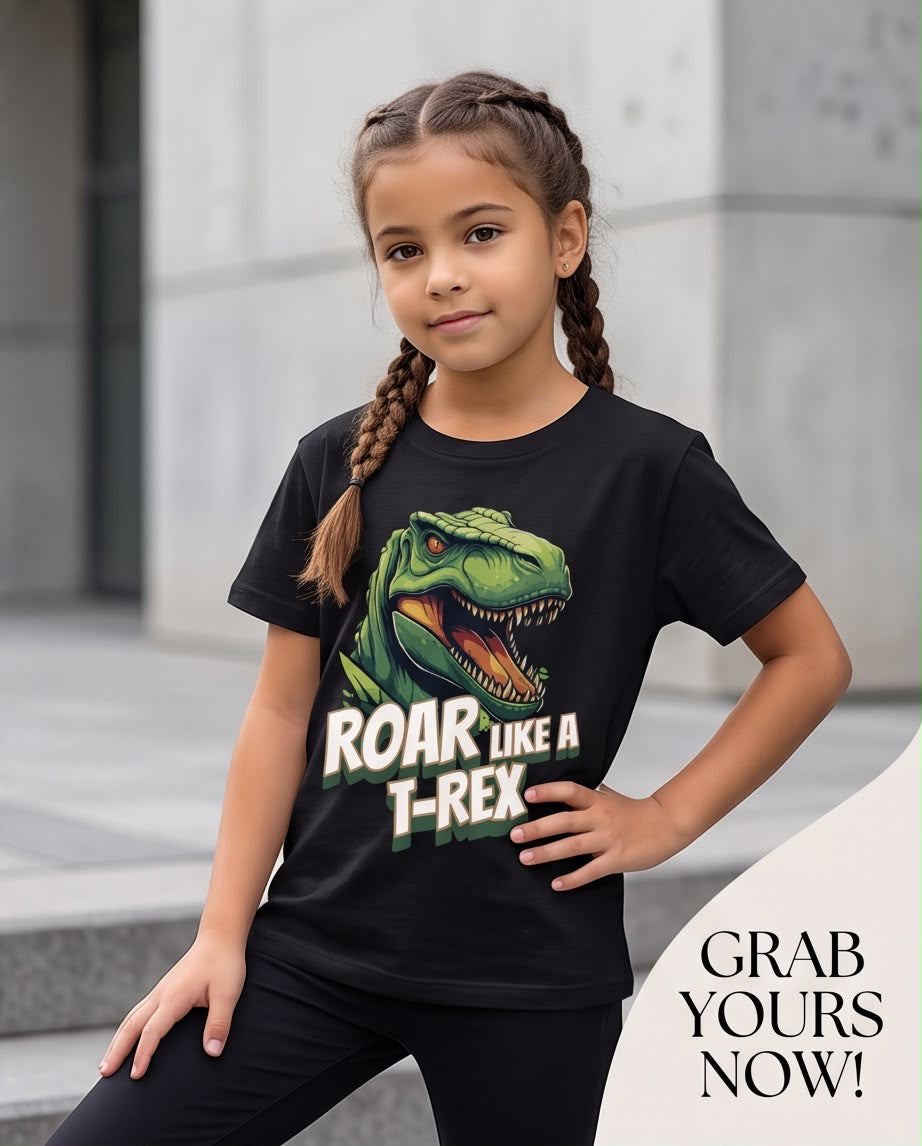 Camiseta Dinosaurio T-Rex Roar Like A T-Rex Negra - Niños Oversize