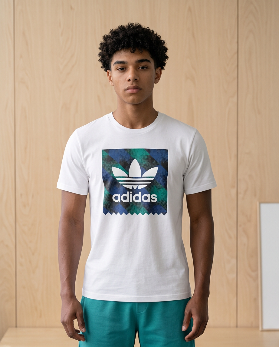 Camiseta Adidas Trebol Recuadro Tropical Verde Blanca Hombre - Manga Corta Algodón